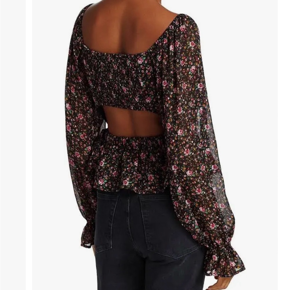 WAYF Floral Long Sleeve Blouse with Cutout Back